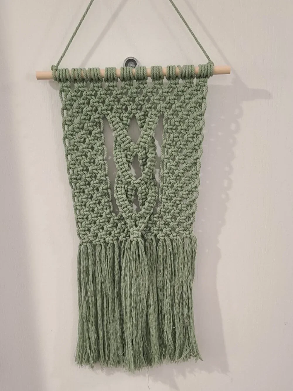 Sage Green Macrame Wall Hanging 12x21 Handmade Cotton Decor for Small Spaces